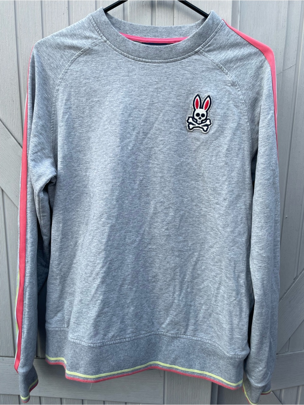Psycho Bunny Grey Sweatshirt with Pink Neck Trim Size Small